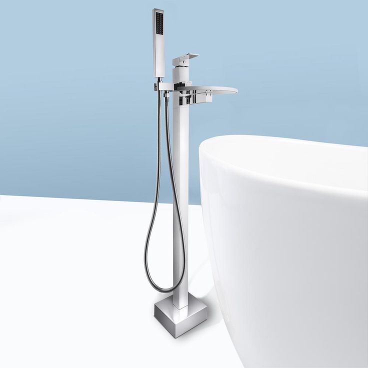 1-Handle Freestanding Floor Mount Roman Tub Faucet Bathtub Filler with Waterfall Style and Hand Shower in Chrome