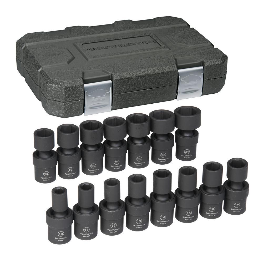 1/2 in. Drive Metric Impact Universal Socket Set (15-Piece)