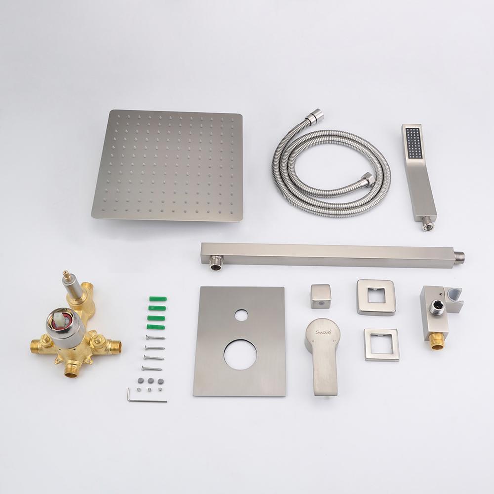 1-Spray Patterns with 2.66 GPM 10 in. Wall Mount Dual Shower Heads with Rough-In Valve Body and Trim in Brushed Nickel