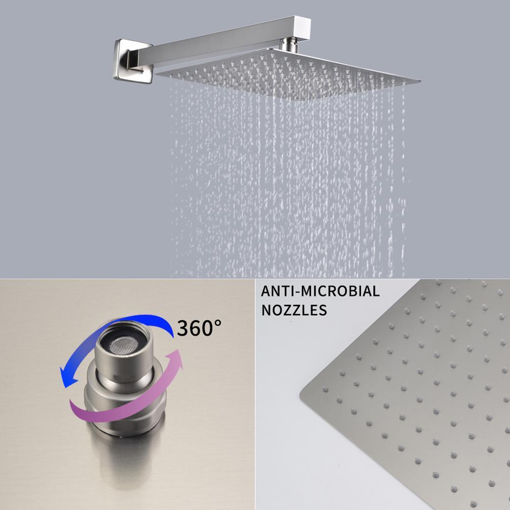 1-Spray Patterns with 2.66 GPM 10 in. Wall Mount Dual Shower Heads with Rough-In Valve Body and Trim in Brushed Nickel