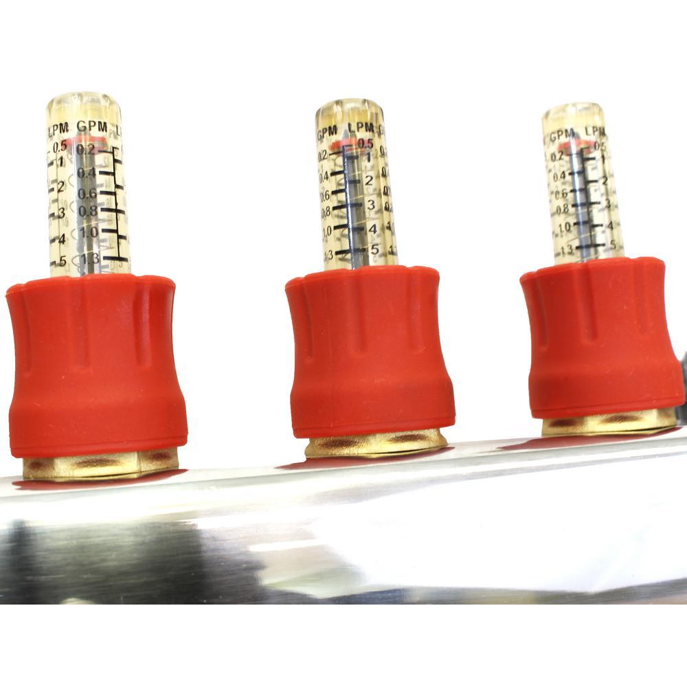 1 in. NPT Inlet x 1/2 in.  Stainless Steel Compression Connection 6-Outlet Radiant Heating Manifold