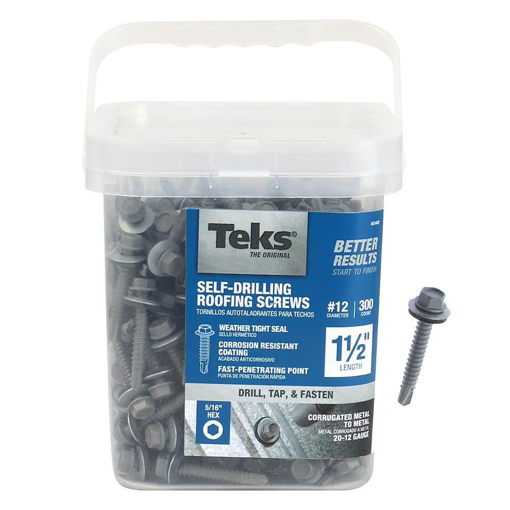 #12 x 1-1/2 in. External Hex Drive Washer Head Roofing Screws (300-Pack)