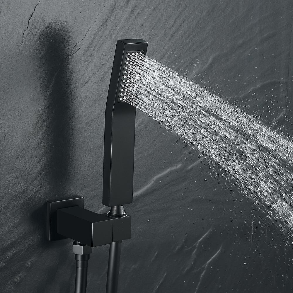 1-Spray Patterns with 2.5 GPM 10 in. Wall Mount Rain Dual Shower Heads in Matte Black, Shower System / Faucet Set