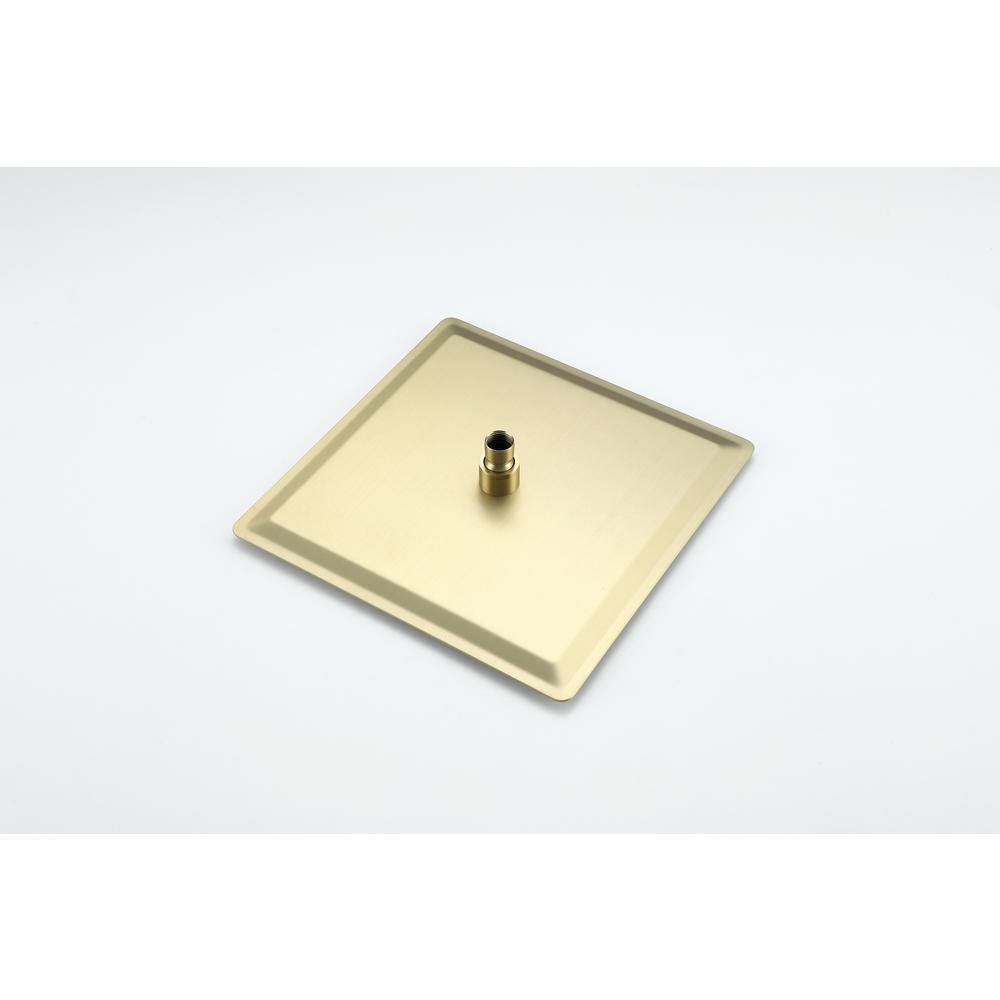 1-Spray Patterns with 2.38 GPM 12 in. Ceiling Mount Dual Shower Heads with Rough-In Valve Body and Trim in Brushed Gold