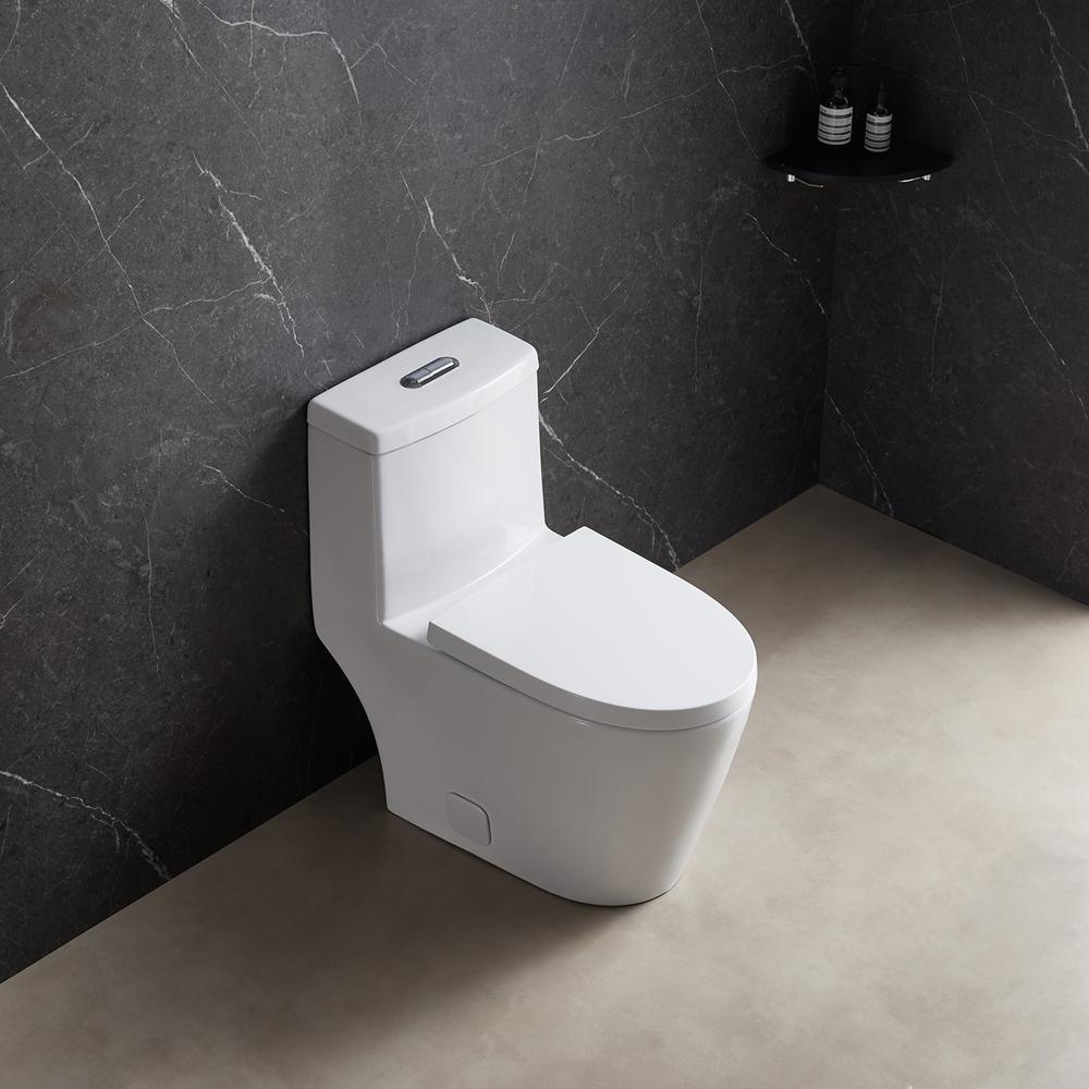 1-Piece Dual Flush 1.2 GPF/0.8 GPF Elongated High Efficiency Skirted Toilet All-in-One Toilet in White Seat Included