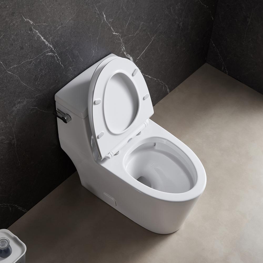 1-Piece 1.28 GPF High Efficiency Single-Flush Elongated Skirted Toilet All-in-One Toilet in White Seat Included