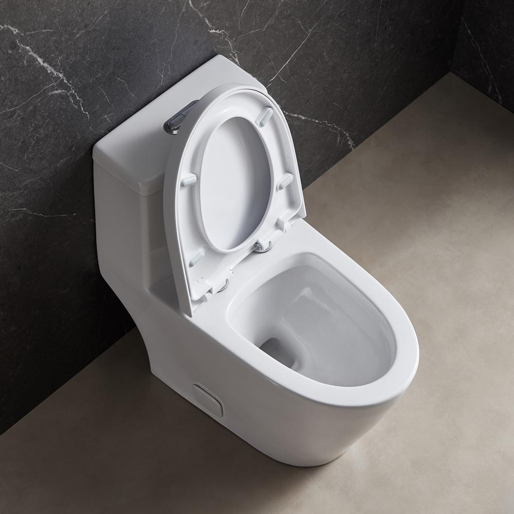 1-Piece Dual Flush 1.2 GPF/0.8 GPF Elongated High Efficiency Skirted Toilet All-in-One Toilet in White Seat Included