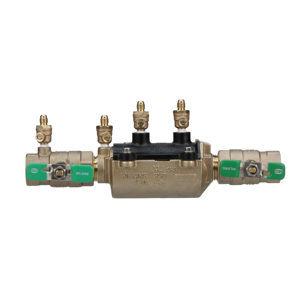 1 in. Lead-Free Bronze Double Check Valve Assembly with Integral Male 45 Degree Flare SAE Test Fitting