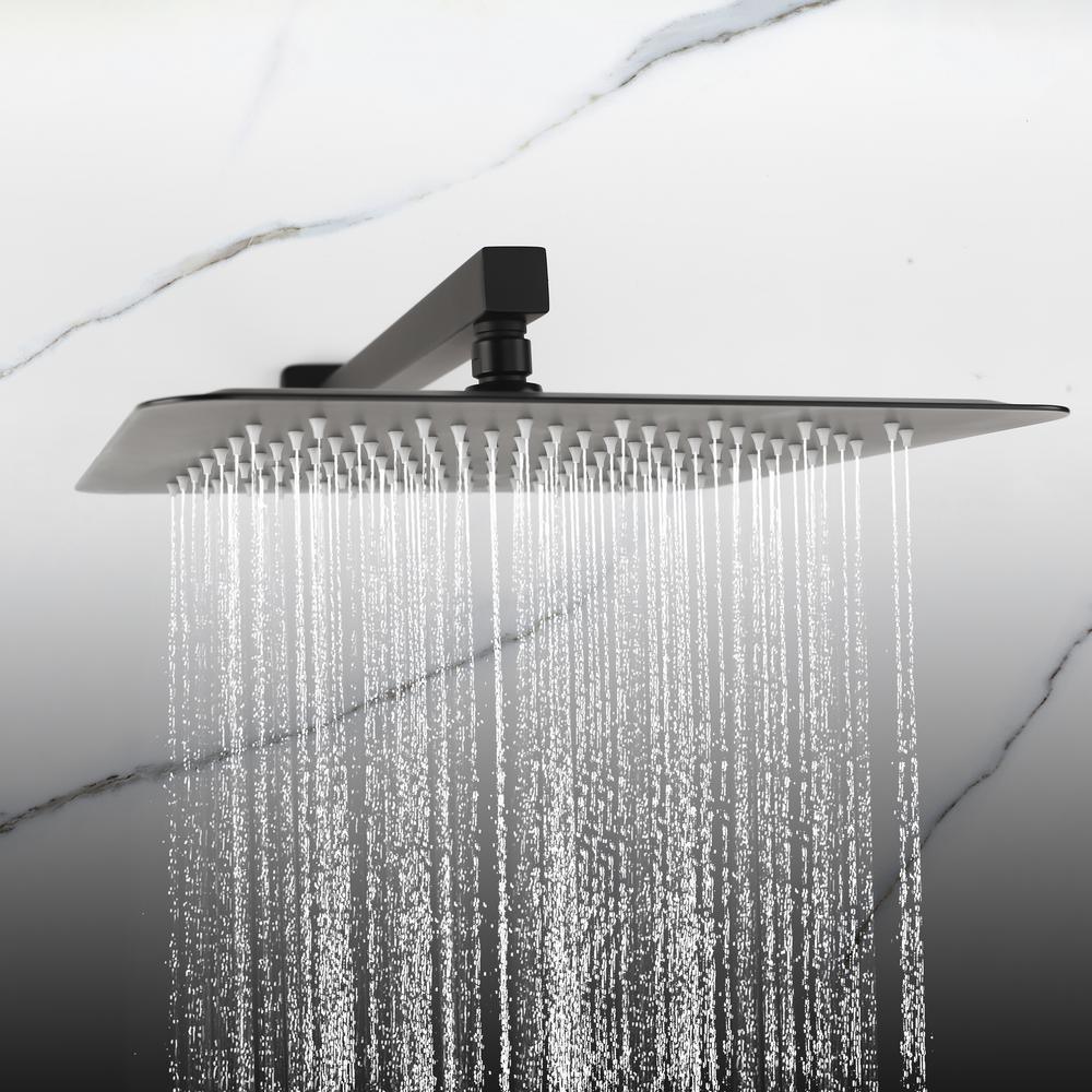 1-Spray Patterns with 2.5 GPM 10 in. Wall Mount Rain Dual Shower Heads in Matte Black, Shower System / Faucet Set