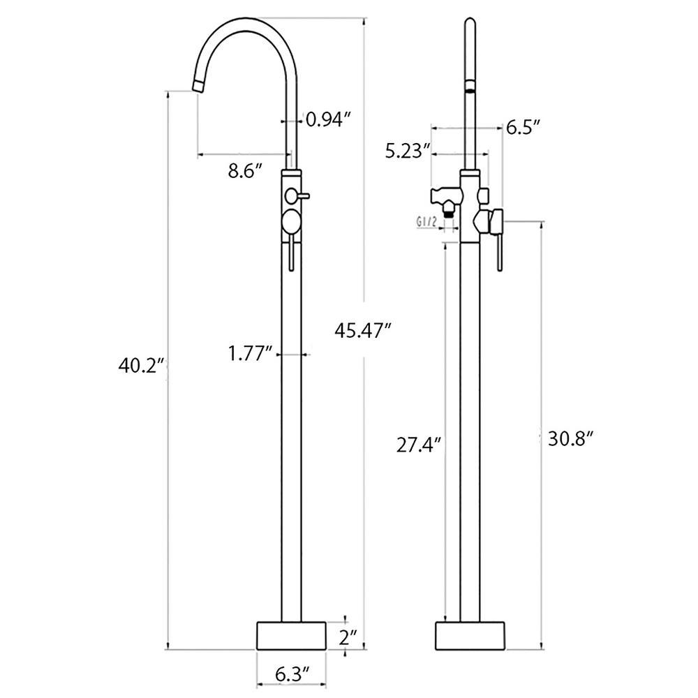 1-Handle Freestanding Floor Mount Tub Faucet Bathtub Filler with Hand Shower in Brush Nickel