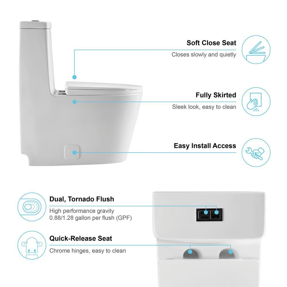 1-Piece Elongated Dual-Flush 1.28 GPF/0.88 GPF High Efficiency Skirted Toilet All-in-One Toilet in White Seat Included