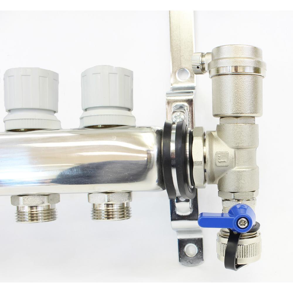 1 in. NPT Inlet x 1/2 in.  Stainless Steel Compression Connection 3-Outlet Radiant Heating Manifold