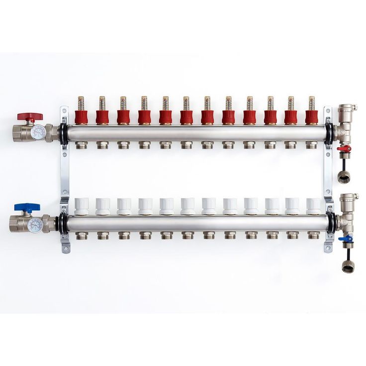 1 in. NPT Inlet x 1/2 in.  Stainless Steel Compression Connection 12-Outlet Radiant Heating Manifold