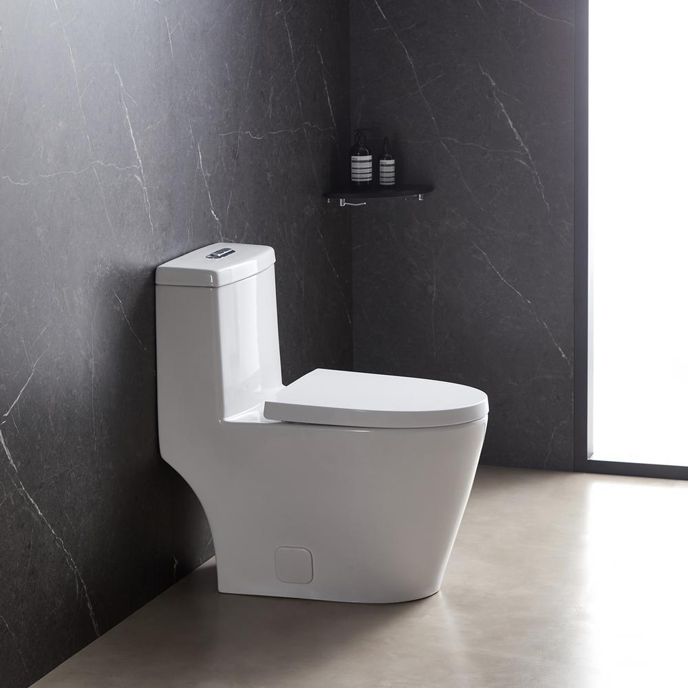 1-Piece Dual Flush 1.2 GPF/0.8 GPF Elongated High Efficiency Skirted Toilet All-in-One Toilet in White Seat Included