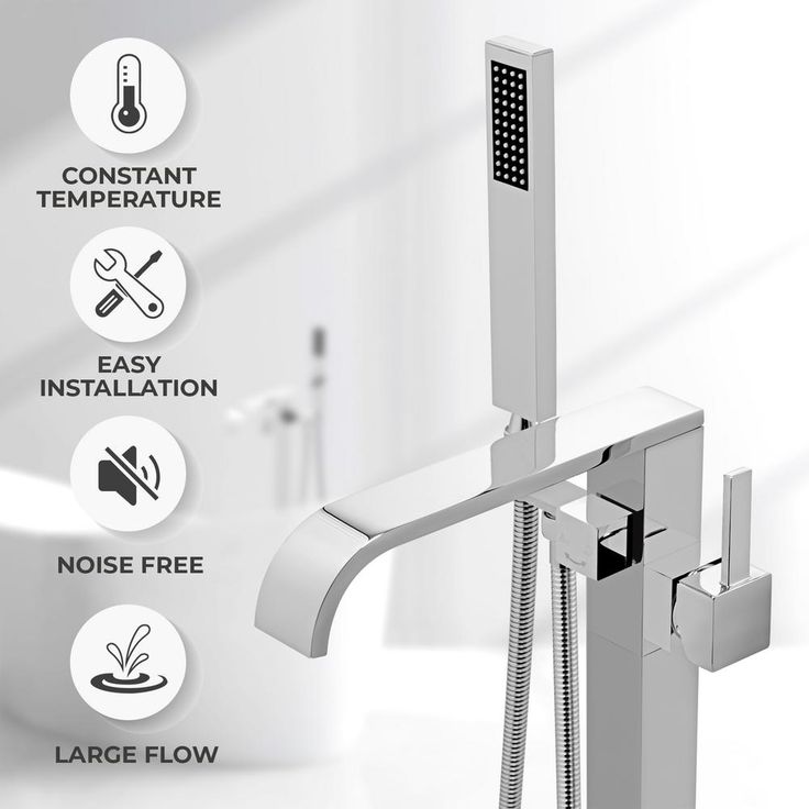 1-Handle Freestanding Floor Mount Roman Tub Faucet Bathtub Filler with Hand Shower in Chrome