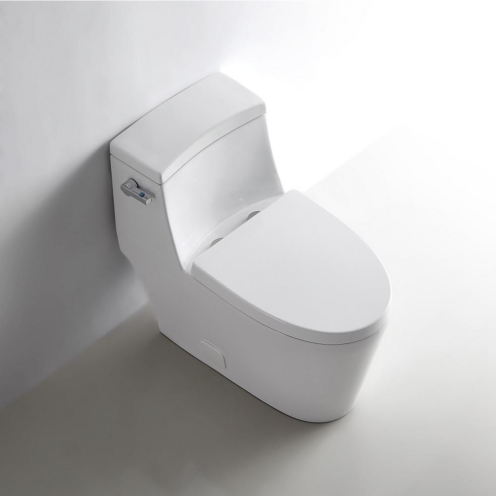 1-Piece 0.8 GPF/1.28 GPF Single Flush High Efficiency Elongated Toilet in White, Seat Included