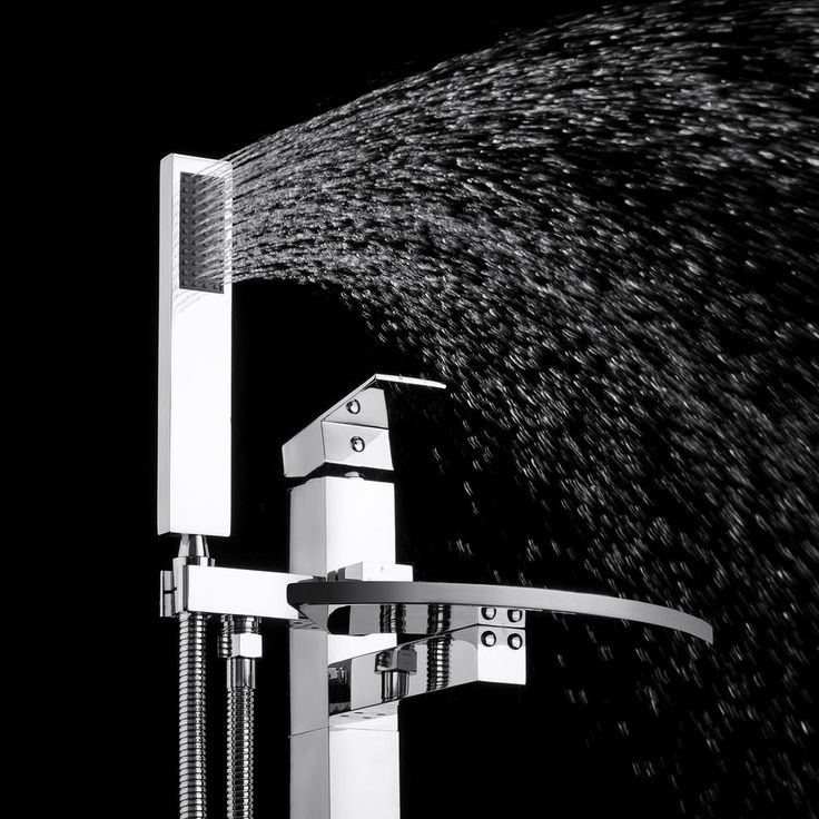 1-Handle Freestanding Floor Mount Roman Tub Faucet Bathtub Filler with Waterfall Style and Hand Shower in Chrome