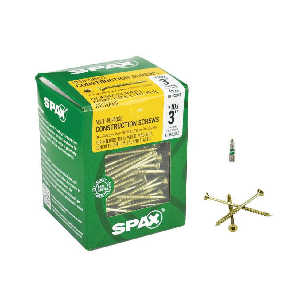 #10 x 3 in. T-Star Plus Flat Head Partial Thread Yellow Zinc Screws (5 lb. Box)