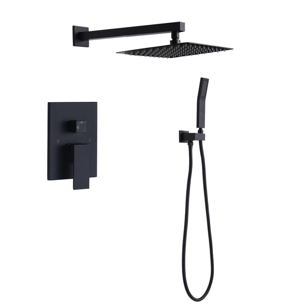 1-Spray Patterns with 2.5 GPM 10 in. Wall Mount Rain Dual Shower Heads in Matte Black, Shower System / Faucet Set