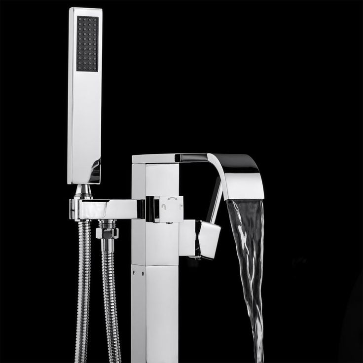 1-Handle Freestanding Floor Mount Roman Tub Faucet Bathtub Filler with Hand Shower in Chrome