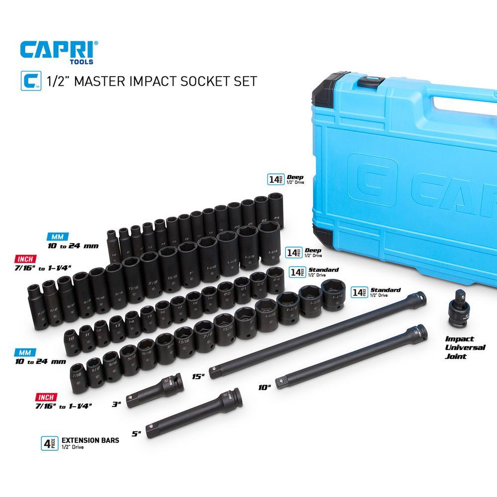1/2 in. Drive SAE/Metric Master Impact Socket Set with Adapters and Extensions (61-Piece)