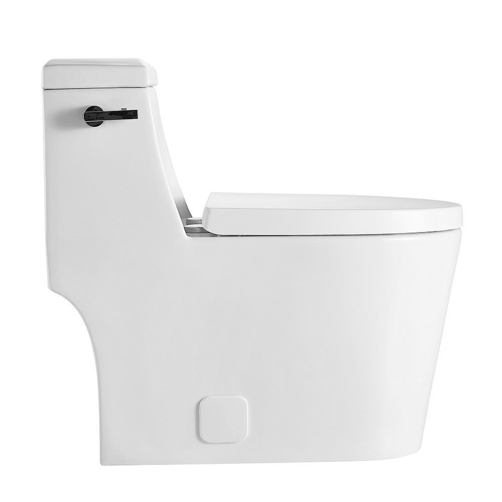 1-Piece 0.8 GPF/1.28 GPF Single Flush High Efficiency Elongated Toilet in White, Seat Included