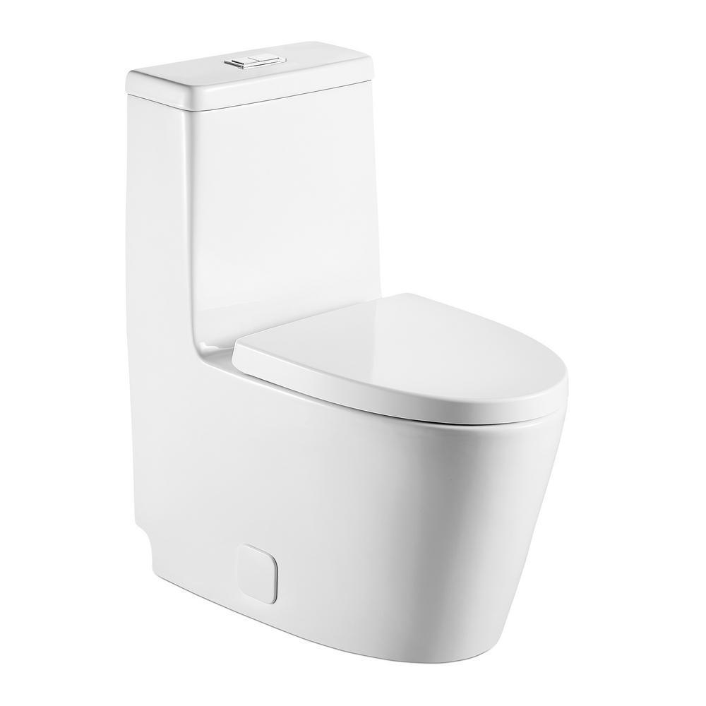 1-Piece 1.28 GPF Dual Flush High Efficiency Elongated Toilet in White, Seat Included