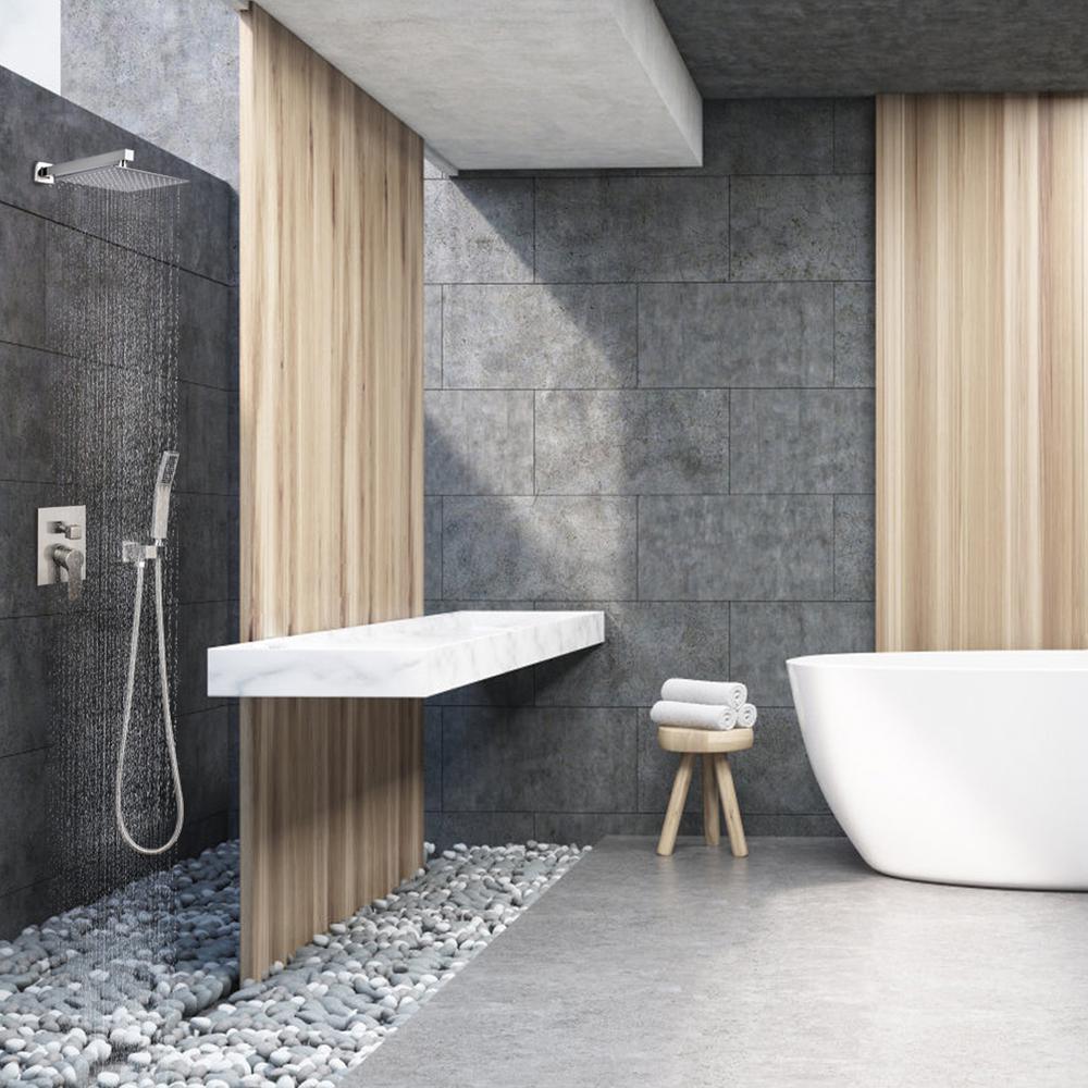 1-Spray Patterns with 2.66 GPM 10 in. Wall Mount Dual Shower Heads with Rough-In Valve Body and Trim in Brushed Nickel
