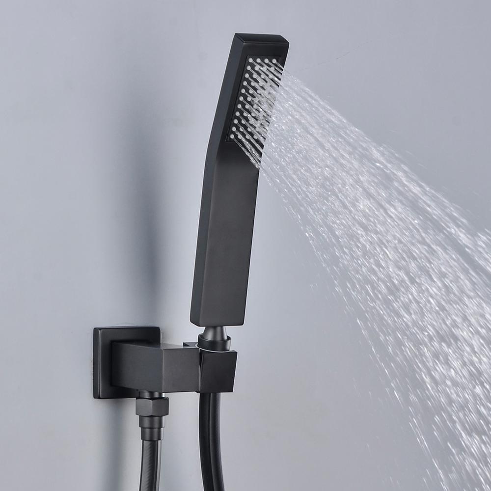 1-Spray Patterns with 2.38 GPM 12 in. Ceiling Mount Dual Shower Heads with Rough-In Valve Body and Trim in Matte Black