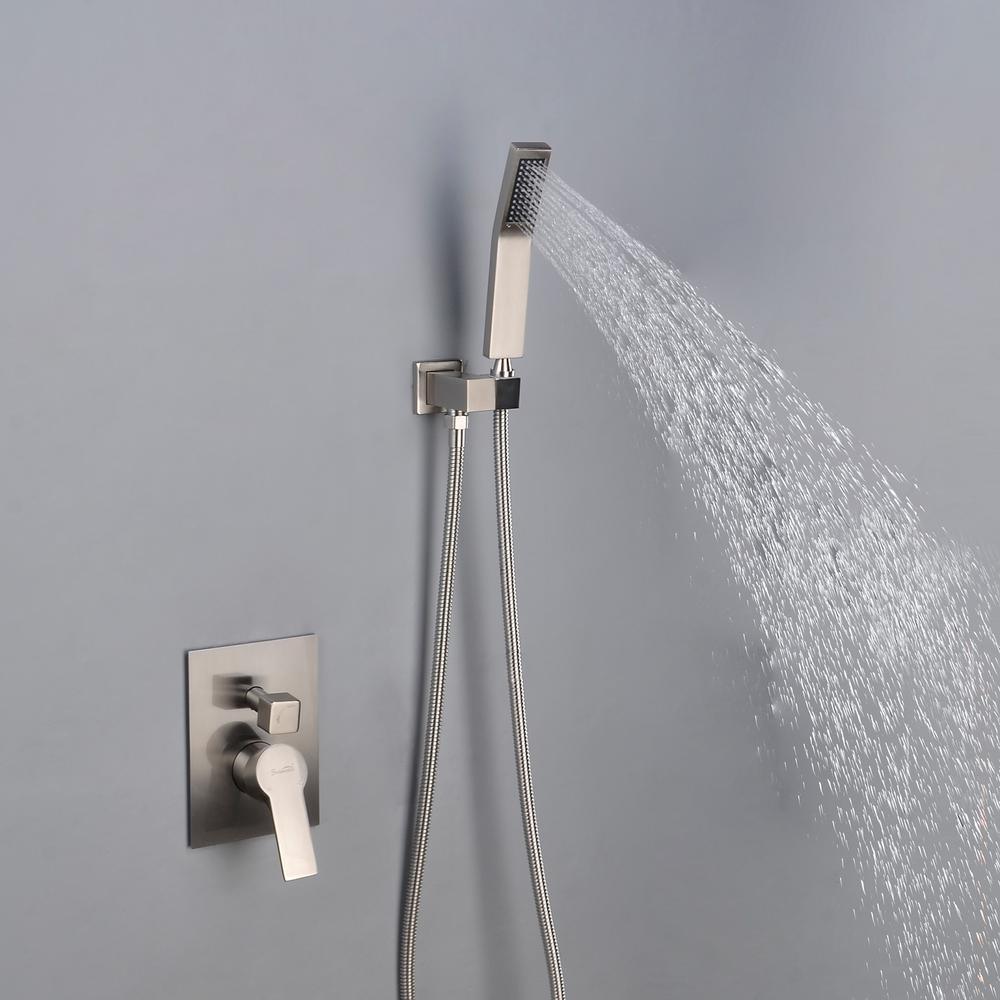1-Spray Patterns with 2.66 GPM 10 in. Wall Mount Dual Shower Heads with Rough-In Valve Body and Trim in Brushed Nickel