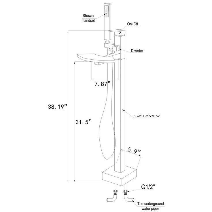 1-Handle Freestanding Floor Mount Roman Tub Faucet Bathtub Filler with Waterfall Style and Hand Shower in Chrome