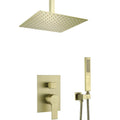 1-Spray Patterns with 2.38 GPM 12 in. Ceiling Mount Dual Shower Heads with Rough-In Valve Body and Trim in Brushed Gold
