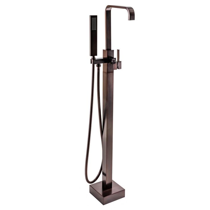 1-Handle Freestanding Floor Mount Roman Tub Faucet Bathtub Filler with Hand Shower in Antique Bronze