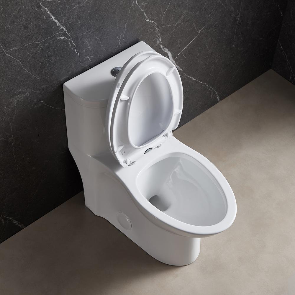 1-Piece 1.1 GPF /1.6 GPF Dual Flush High Efficiency Elongated Toilet in White Seat Included