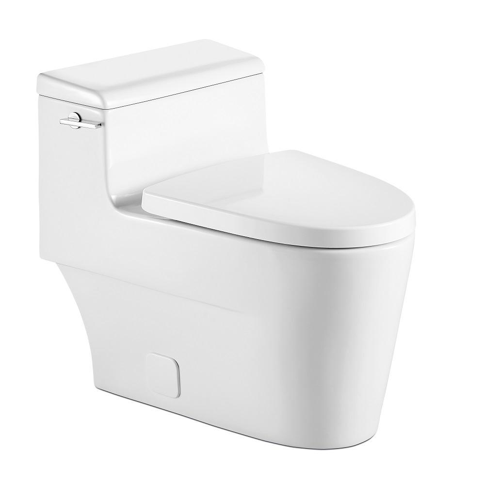 1-Piece 1.28 GPF Single Flush High Efficiency Elongated Toilet in White, Seat Included