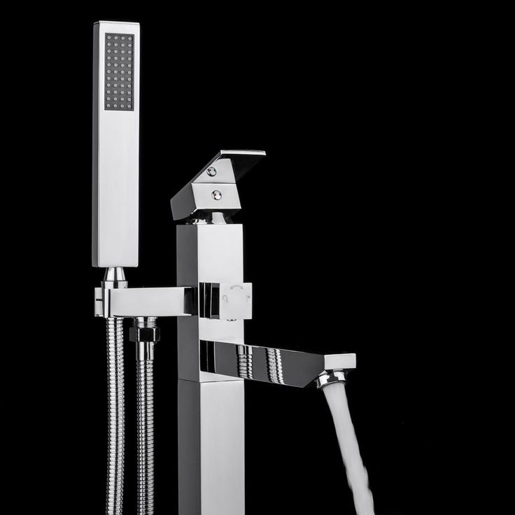1-Handle Freestanding Floor Mount Roman Tub Faucet Bathtub Filler with Hand Shower in Chrome