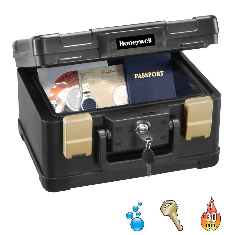 0.15 cu. ft. Molded Fire Resistant and Waterproof Portable Chest with Carry Handle, Key and Double Latch Lock