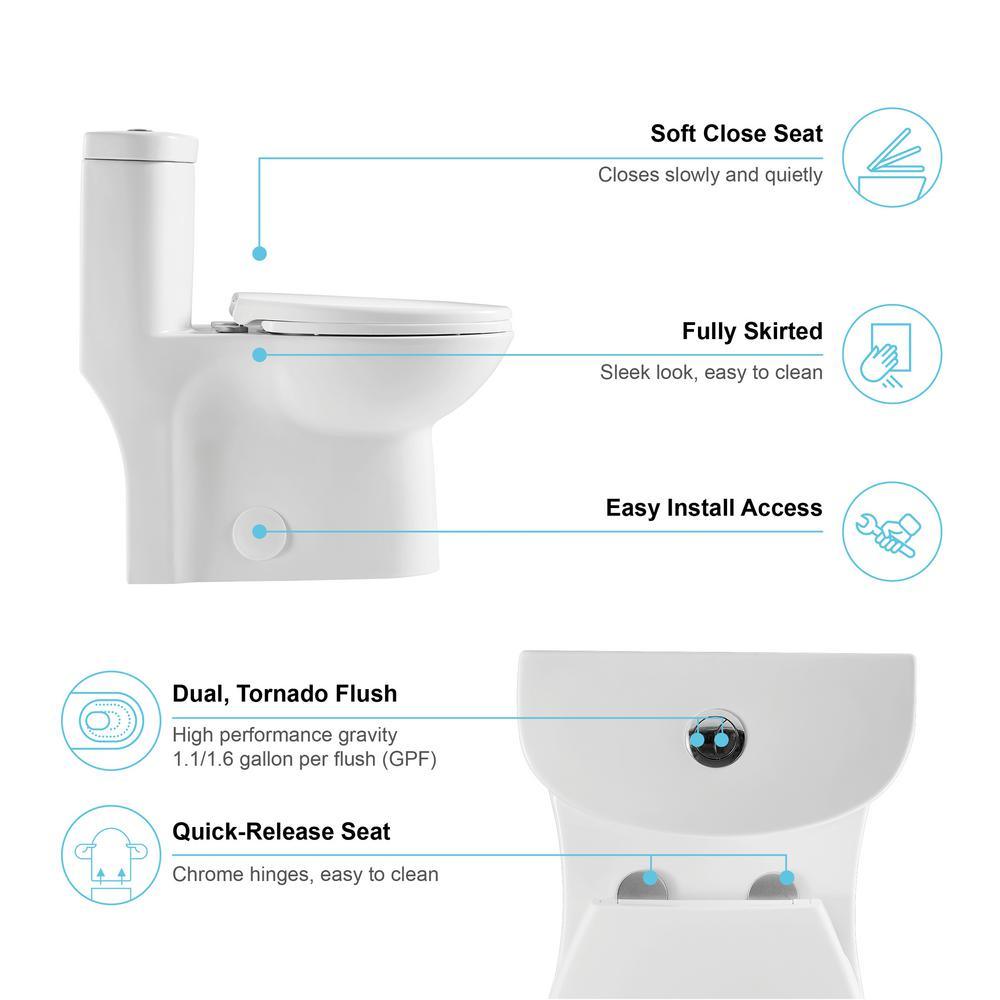 1-Piece 1.1 GPF /1.6 GPF Dual Flush High Efficiency Elongated Toilet in White Seat Included