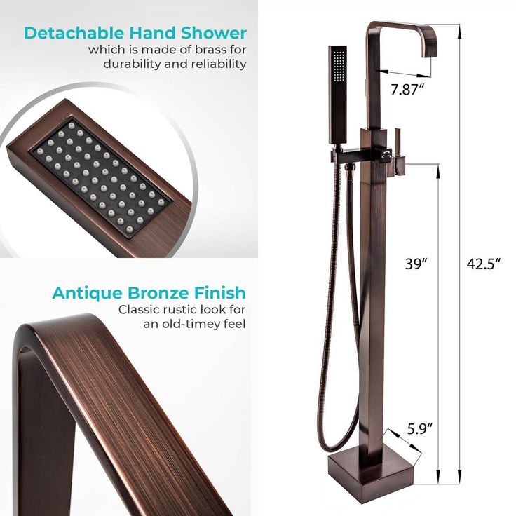 1-Handle Freestanding Floor Mount Roman Tub Faucet Bathtub Filler with Hand Shower in Antique Bronze
