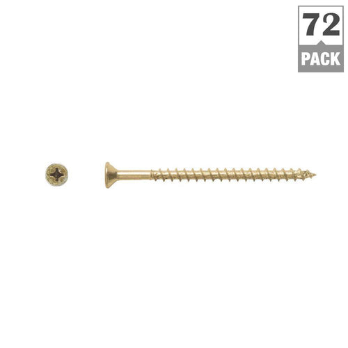 #10 x 3 in. Phillips-Square Drive Flat Head Full Thread Yellow Zinc Coated Multi-Material Screw (72 per Box)