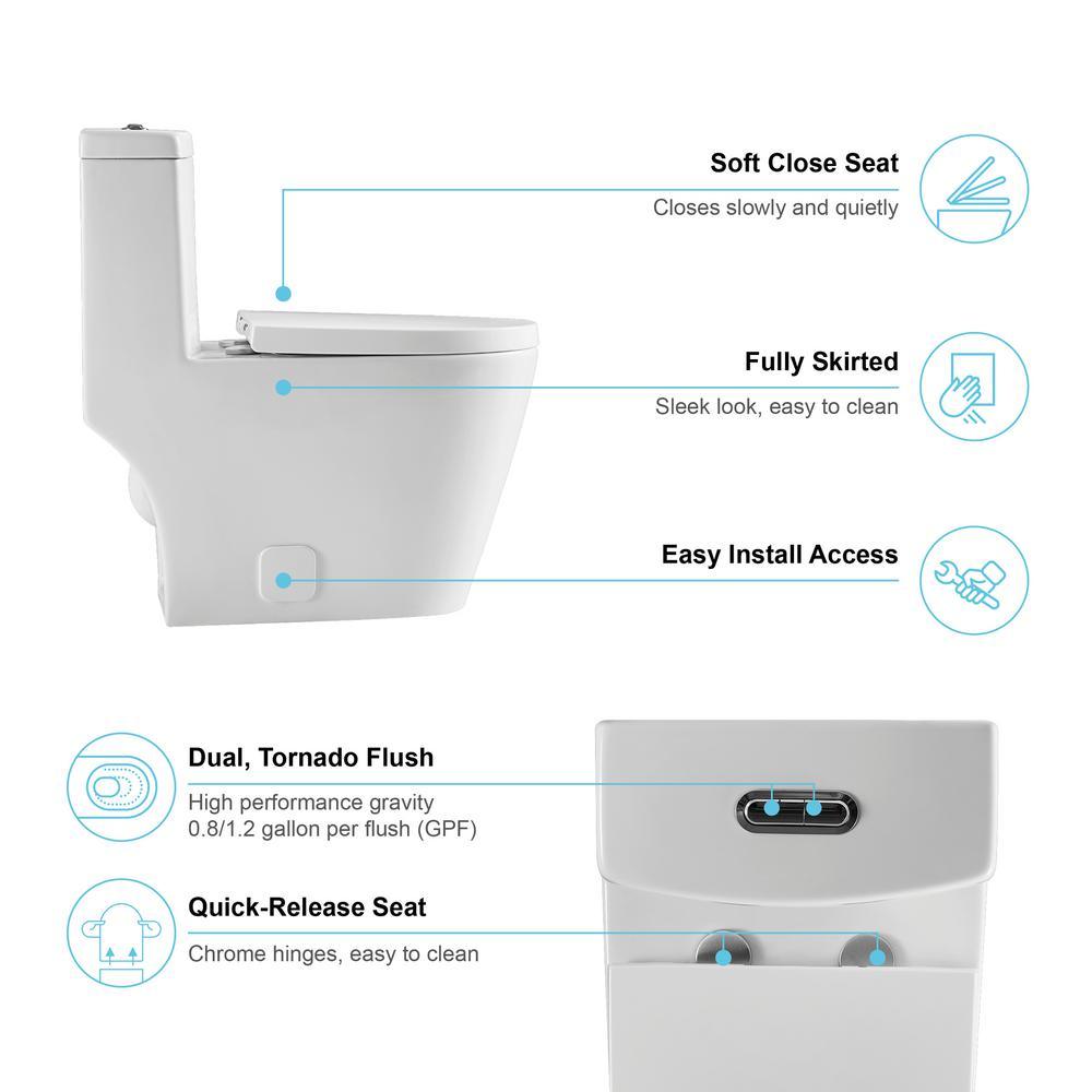 1-Piece Dual Flush 1.2 GPF/0.8 GPF Elongated High Efficiency Skirted Toilet All-in-One Toilet in White Seat Included
