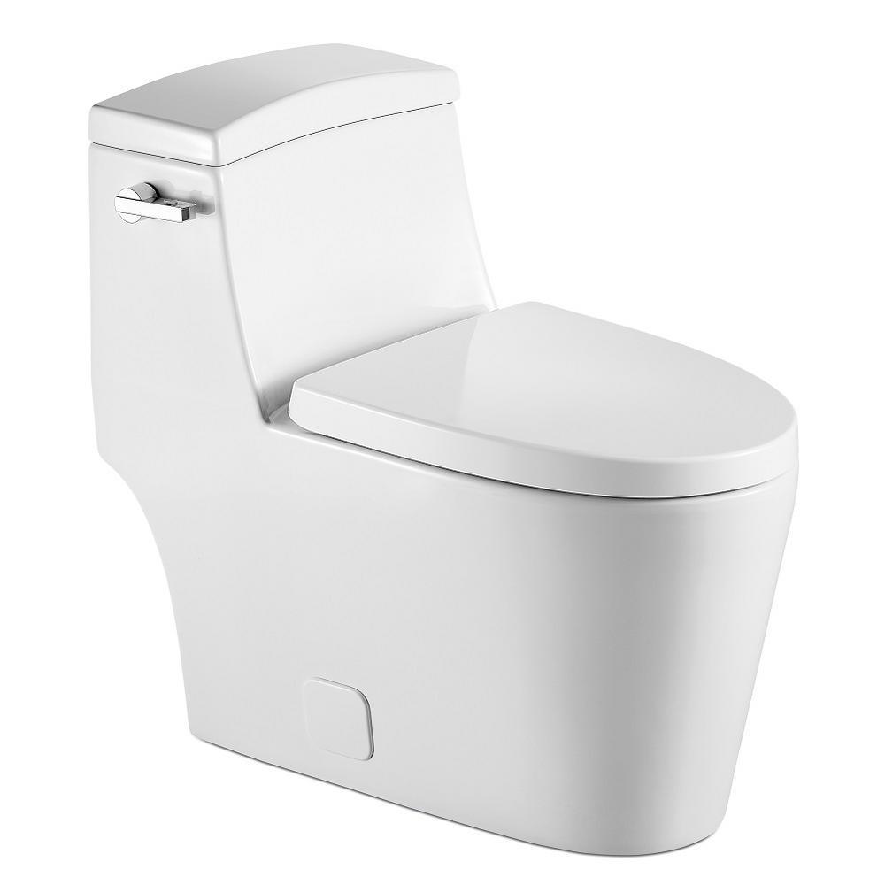 1-Piece 0.8 GPF/1.28 GPF Single Flush High Efficiency Elongated Toilet in White, Seat Included
