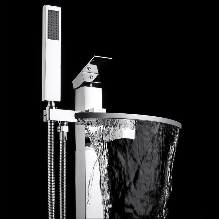 1-Handle Freestanding Floor Mount Roman Tub Faucet Bathtub Filler with Waterfall Style and Hand Shower in Chrome