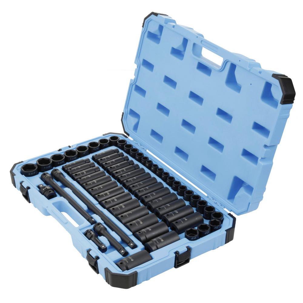 1/2 in. Drive SAE/Metric Master Impact Socket Set with Adapters and Extensions (61-Piece)