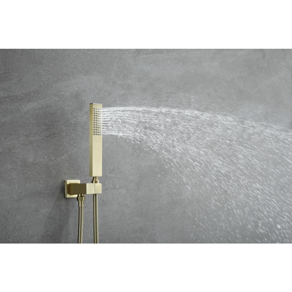 1-Spray Patterns with 2.38 GPM 12 in. Ceiling Mount Dual Shower Heads with Rough-In Valve Body and Trim in Brushed Gold