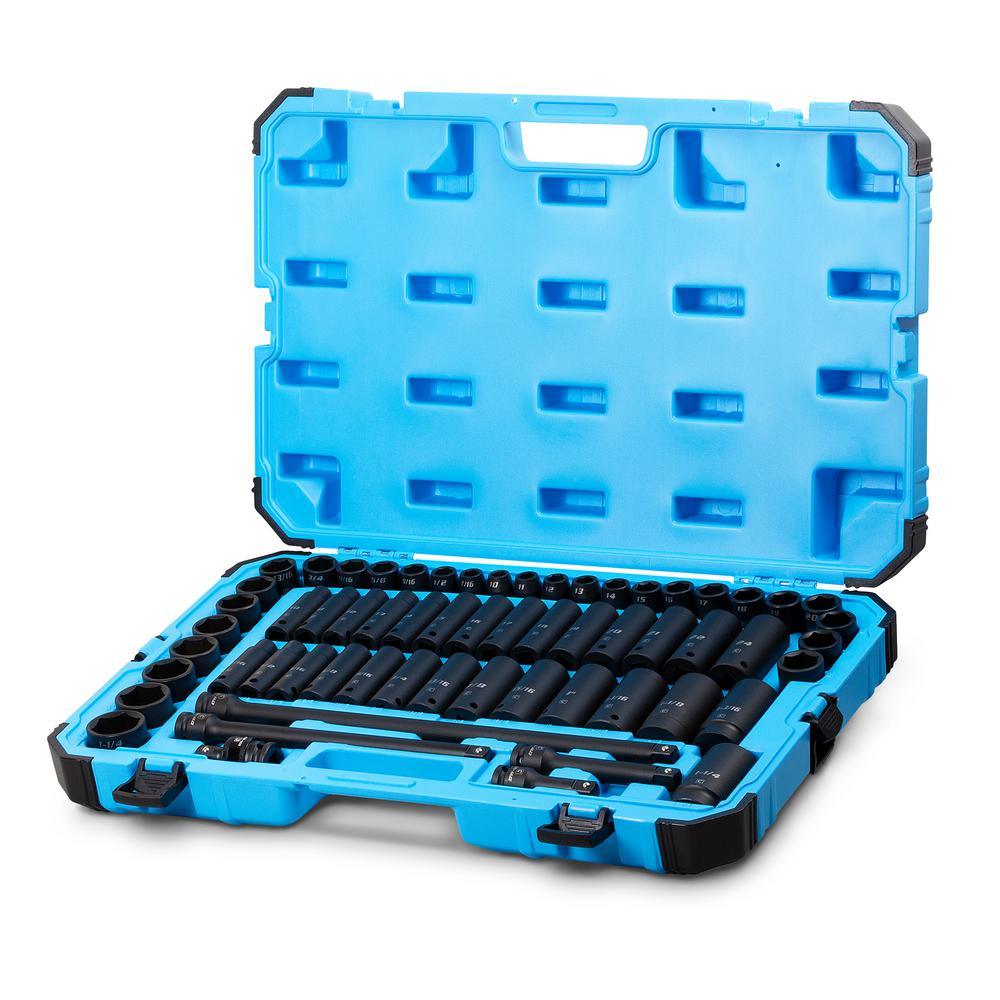 1/2 in. Drive SAE/Metric Master Impact Socket Set with Adapters and Extensions (61-Piece)
