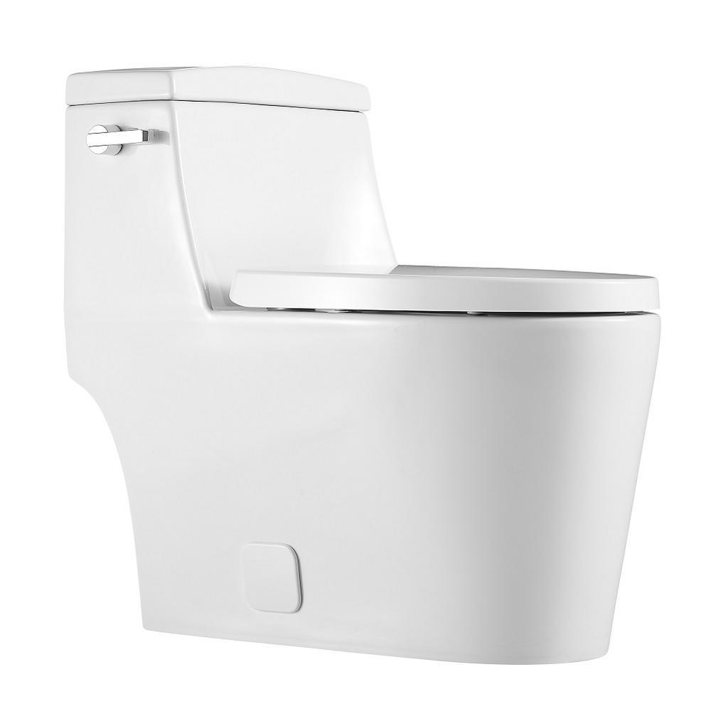 1-Piece 0.8 GPF/1.28 GPF Single Flush High Efficiency Elongated Toilet in White, Seat Included