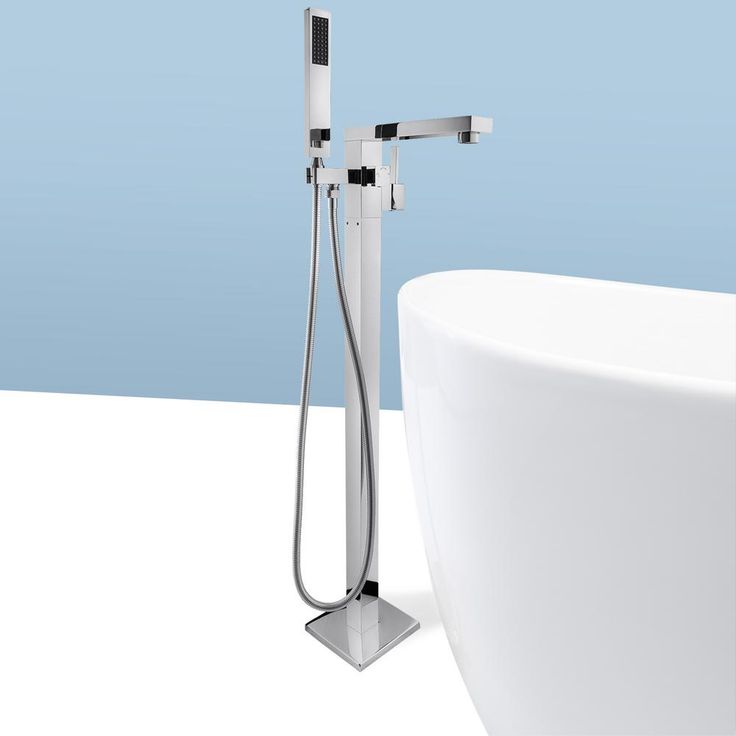 1-Handle Freestanding Floor Mount Roman Tub Faucet Bathtub Filler with Hand Shower in Chrome