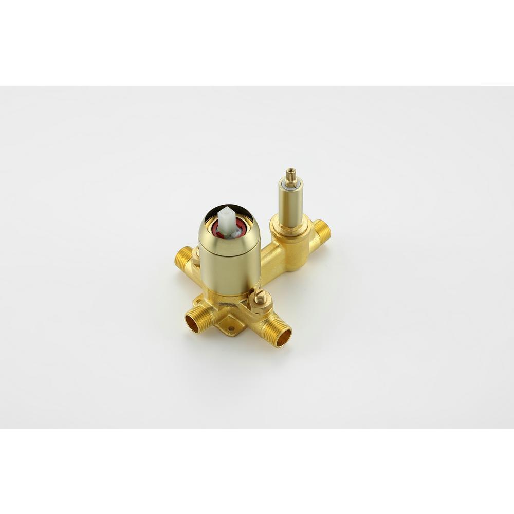 1-Spray Patterns with 2.38 GPM 12 in. Ceiling Mount Dual Shower Heads with Rough-In Valve Body and Trim in Brushed Gold