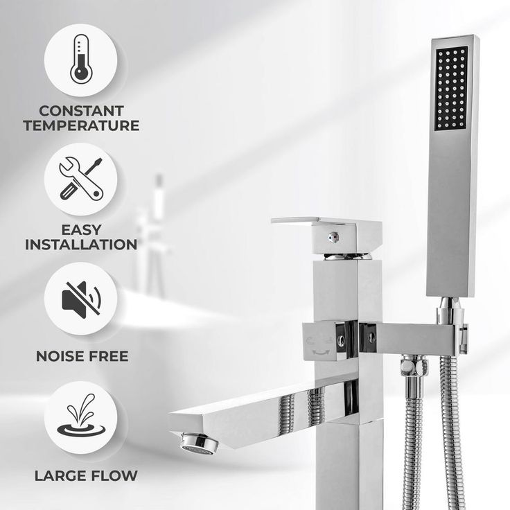 1-Handle Freestanding Floor Mount Roman Tub Faucet Bathtub Filler with Hand Shower in Chrome